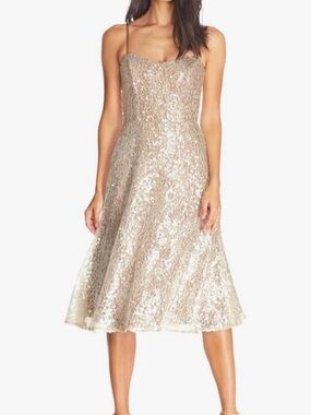 NWT Dress The Population Antonia Sequin Cocktail Fit & Flare Midi Dress